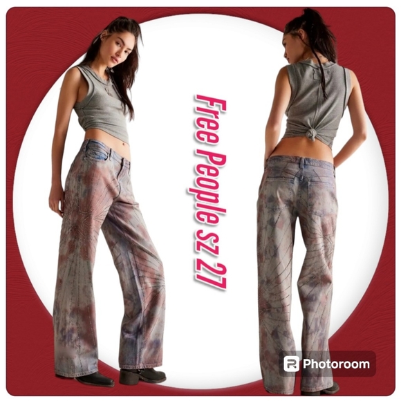 Free People Denim - We The Free Mid-Rise Loose Straight Washed tie-dye Embellished Jeans